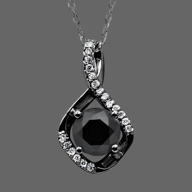 Black round pendant diamond accents on a white background