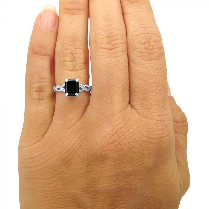 2.50ct Black Emerald Cut Diamond Engagement Ring 14k White Solid Gold