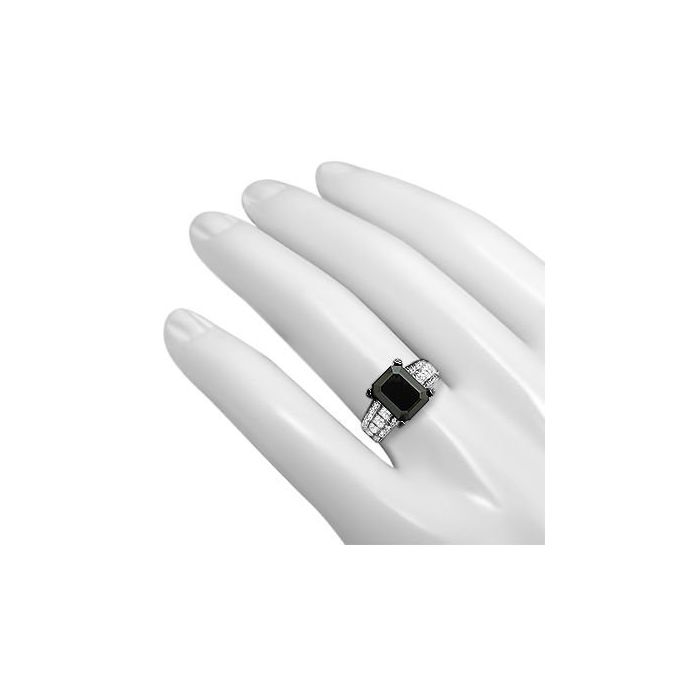 4.70ct Black Emerald Cut Diamond Engagement Ring 18k White Gold
