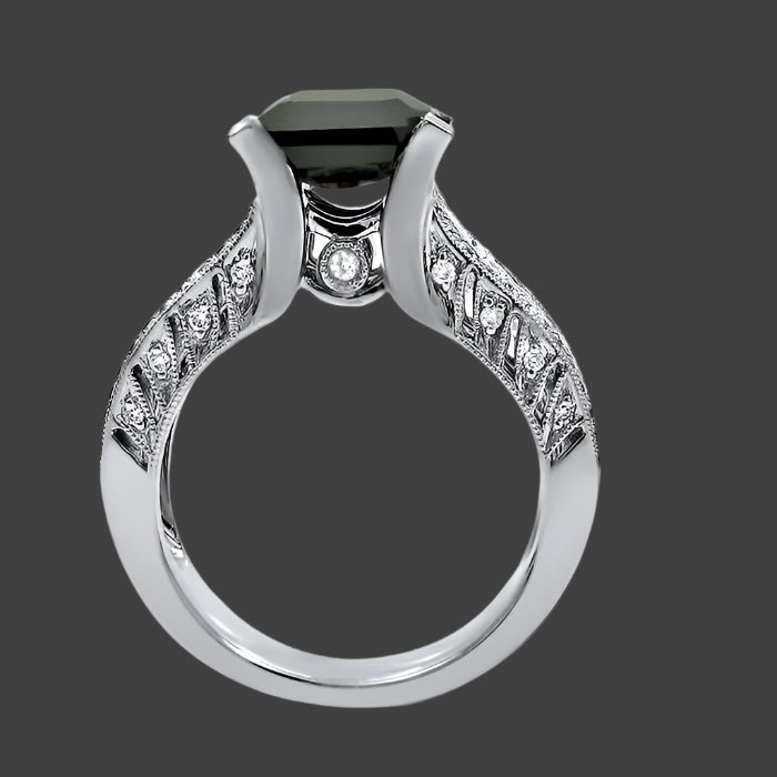 4.70ct Black Emerald Cut Diamond Engagement Ring 18k White Gold
