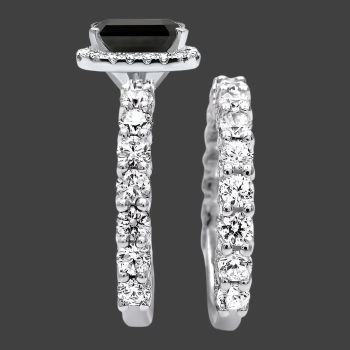 6.50ct Black Emerald Cut Diamond Halo Engagement Ring Bridal Set 14k White Gold