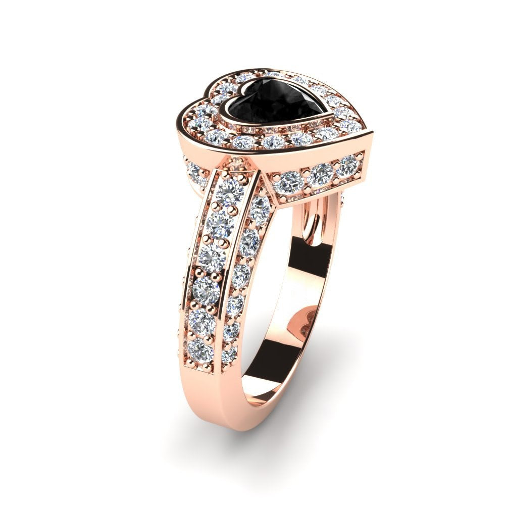 Heart Black Engagement Ring Vivian 14K Rose Gold