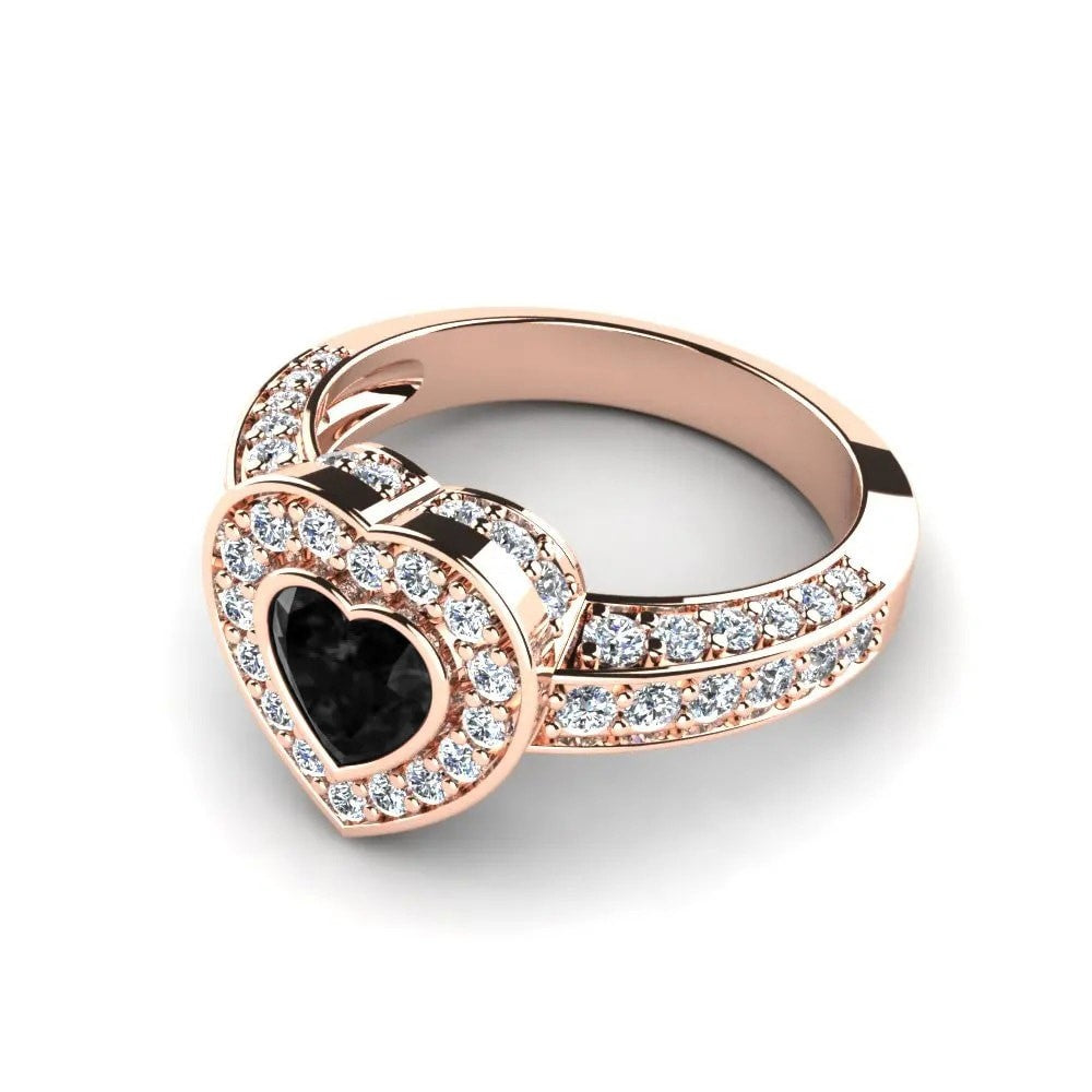 Heart Black Engagement Ring Vivian 14K Rose Gold