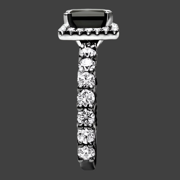 Black Princess Diamond Halo Engagement Ring 14K Black Gold