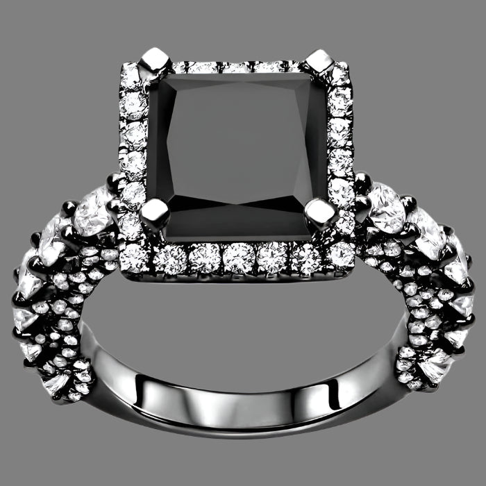 6 Carat Black Princess Cut Diamond Halo Engagement Ring 14K Black Gold