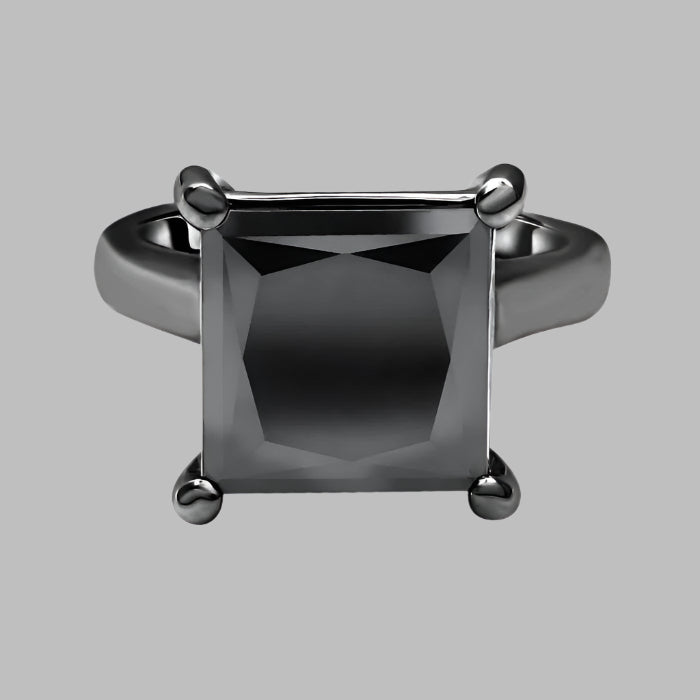 Princess Cut Black Solitaire Diamond Ring 14K Black Gold