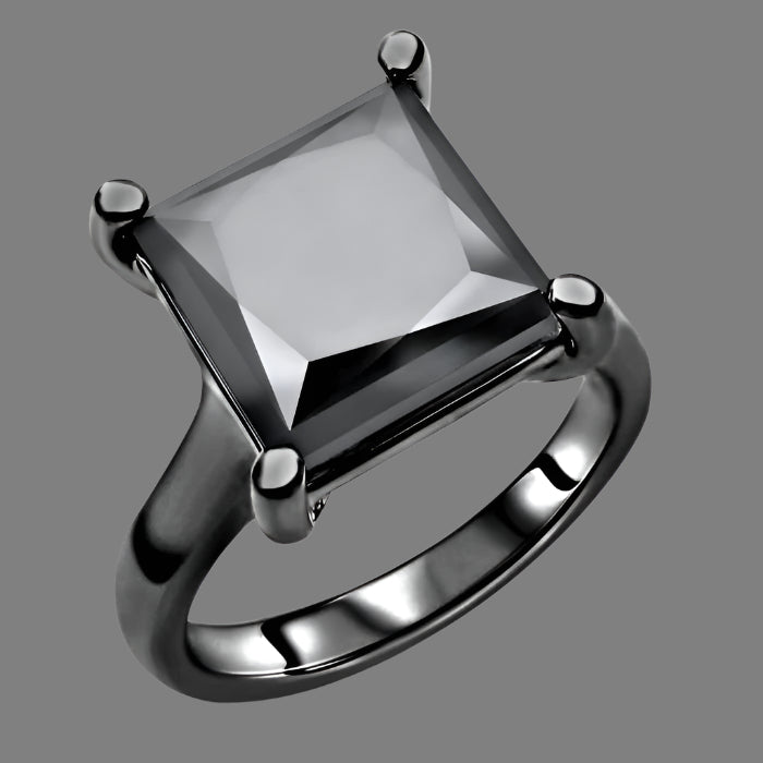 5 Carat Black Princess Cut Solitaire Diamond Engagement Ring 14K Black Gold
