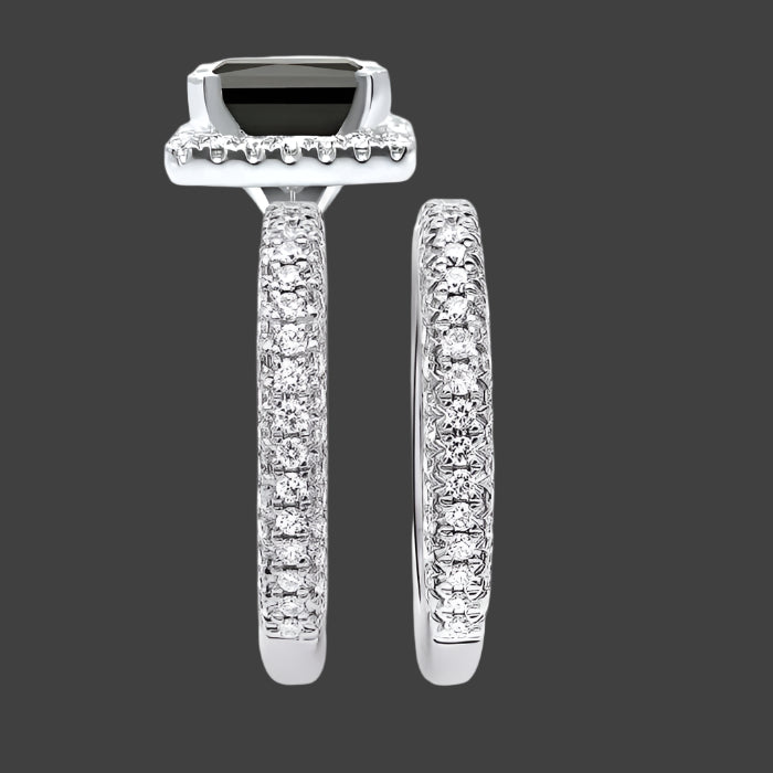 Black Princess Cut Halo Diamond Engagement Ring Bridal 14K White Gold