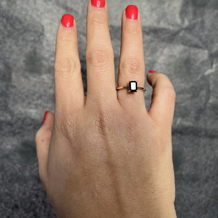 2 Carat 14K Rose Gold Solitaire Emerald Cut Black Diamond Engagement Ring Perfect Gift For Her - Blackdiamond