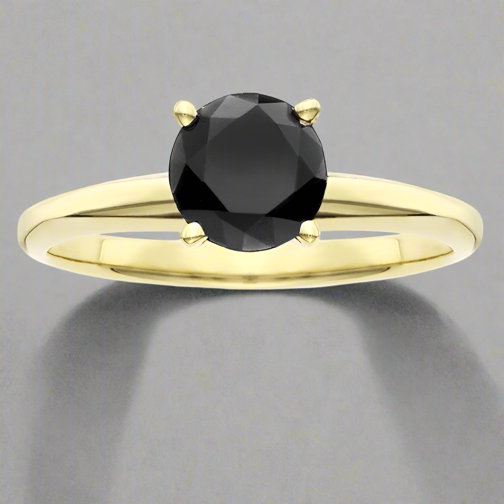 3 Carat 14K Yellow Solid Gold Solitaire Round Black Diamond Engagement Ring Gift For Her