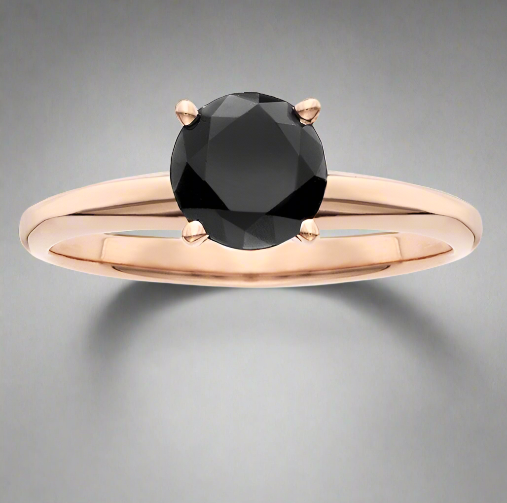 2 Carat 14K Rose Gold Solitaire Round Cut Black Diamond Engagement Ring Perfect Gift For Her