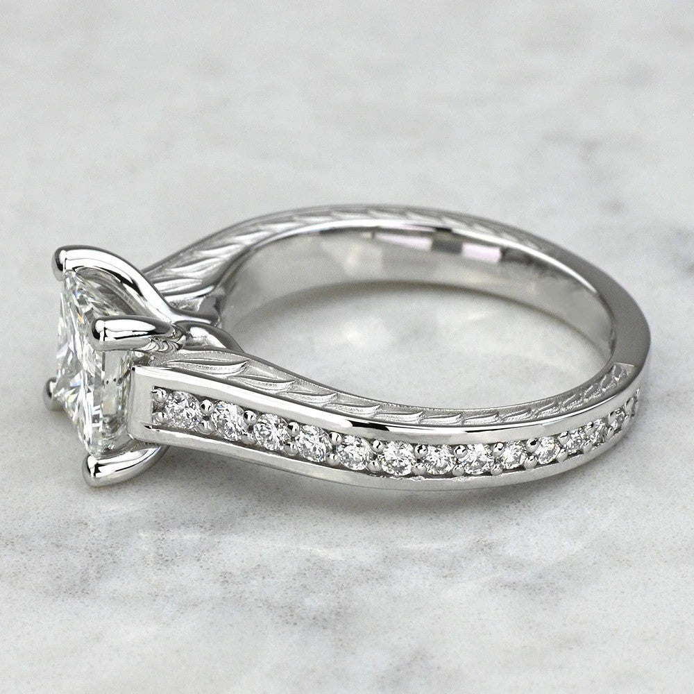 1 Carat Lab Princess Diamond Antique Channel Set Engagement Ring