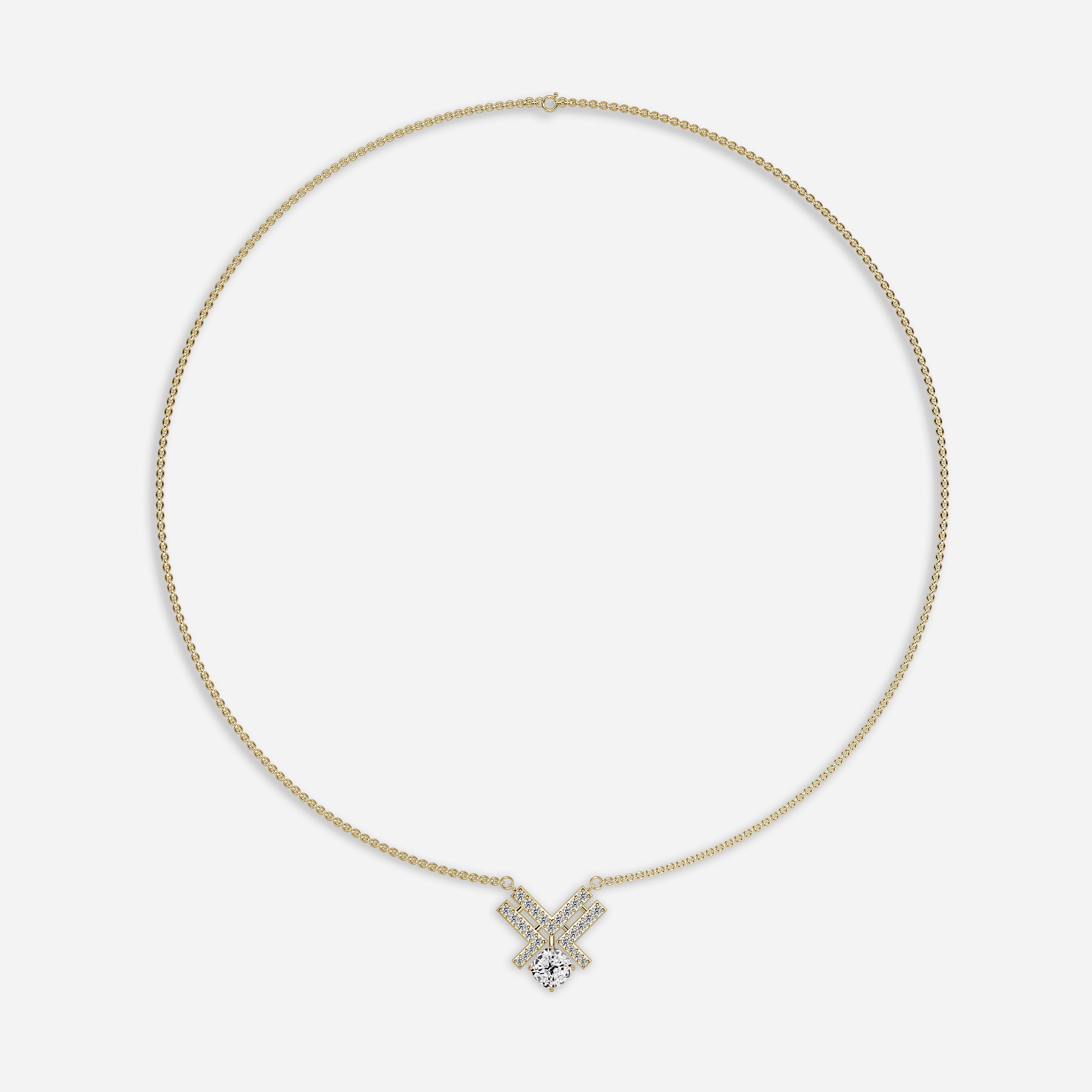 Cushion Round Diamond Unique Necklace In 14k18k Yellow Gold 2 carat