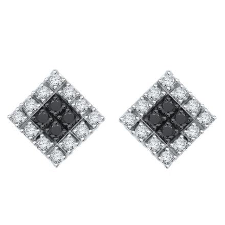 14k White Gold Black & White Round Cut Diamond Earrings 0.50 ct