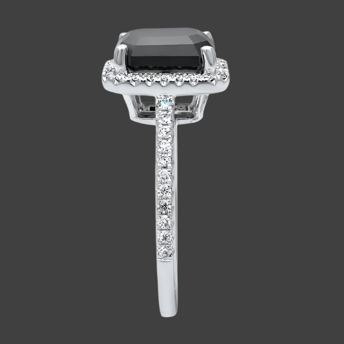 3.50ct Emerald Cut Black Diamond Halo Engagement Ring 14K White Gold