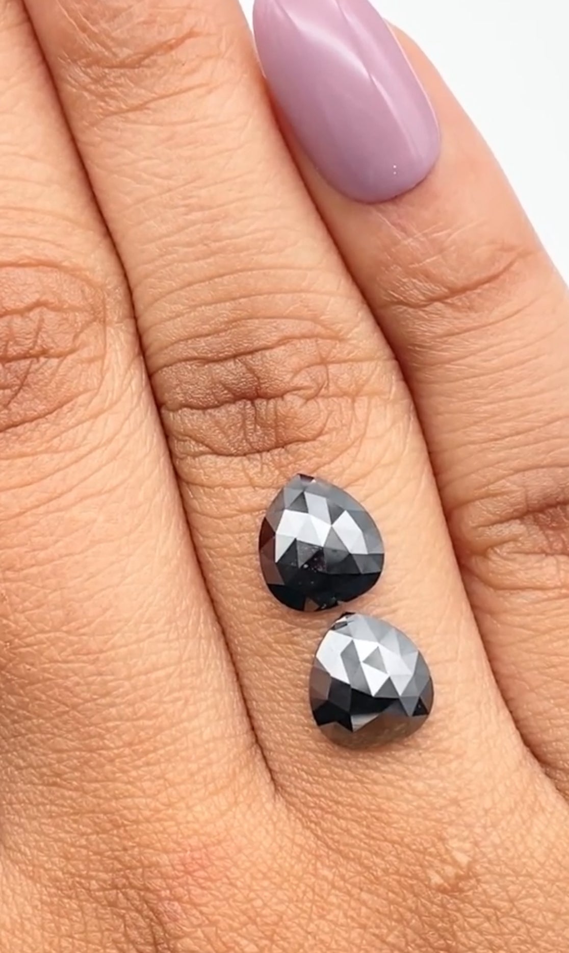 3 Carat Black Pear Rose Cut Diamond Matched Pair