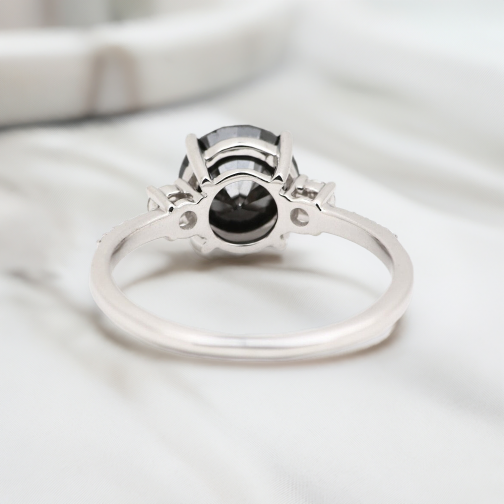14K Solid Gold Natural Diamond Black Round Cut Solitaire Engagement Ring 2
