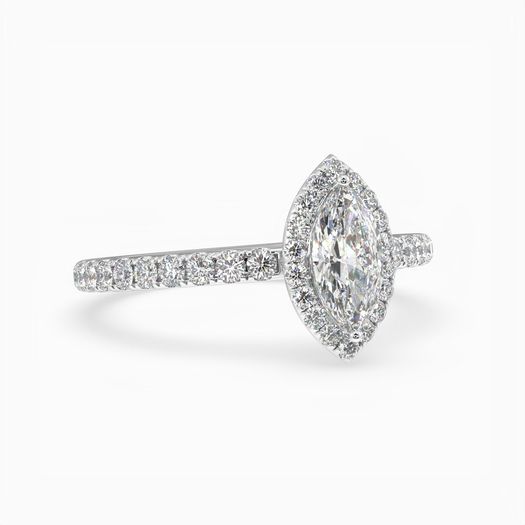 18k White Gold 1ct D VVS1 Halo Marquise Engagement Ring Elara