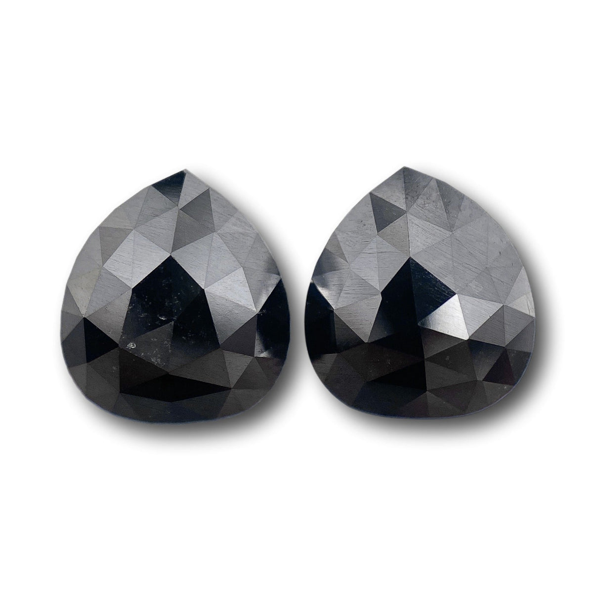 Black Pear Shape Rose Cut Diamond Matched Pair