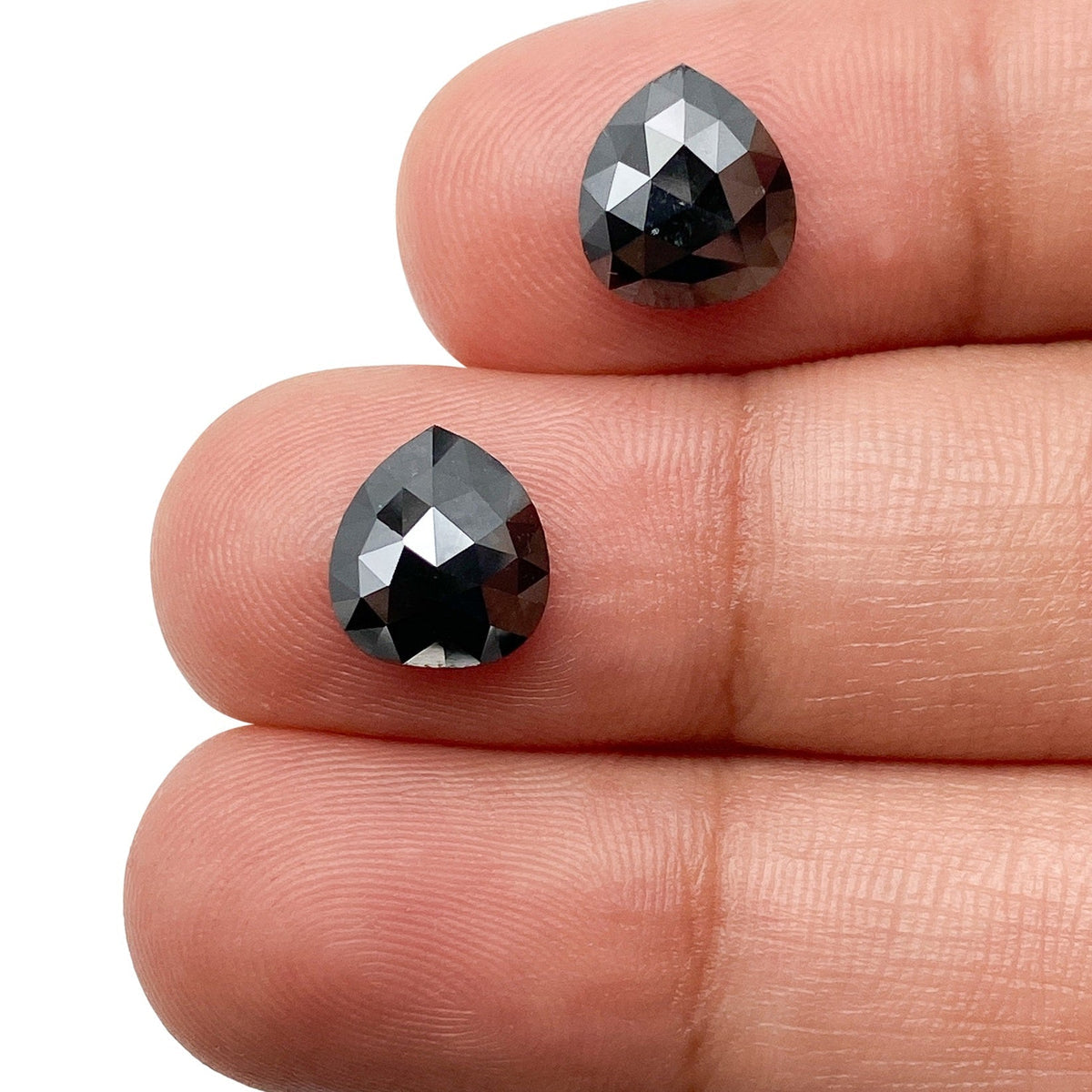 3 Carat Black Pear Rose Cut Diamond Matched Pair