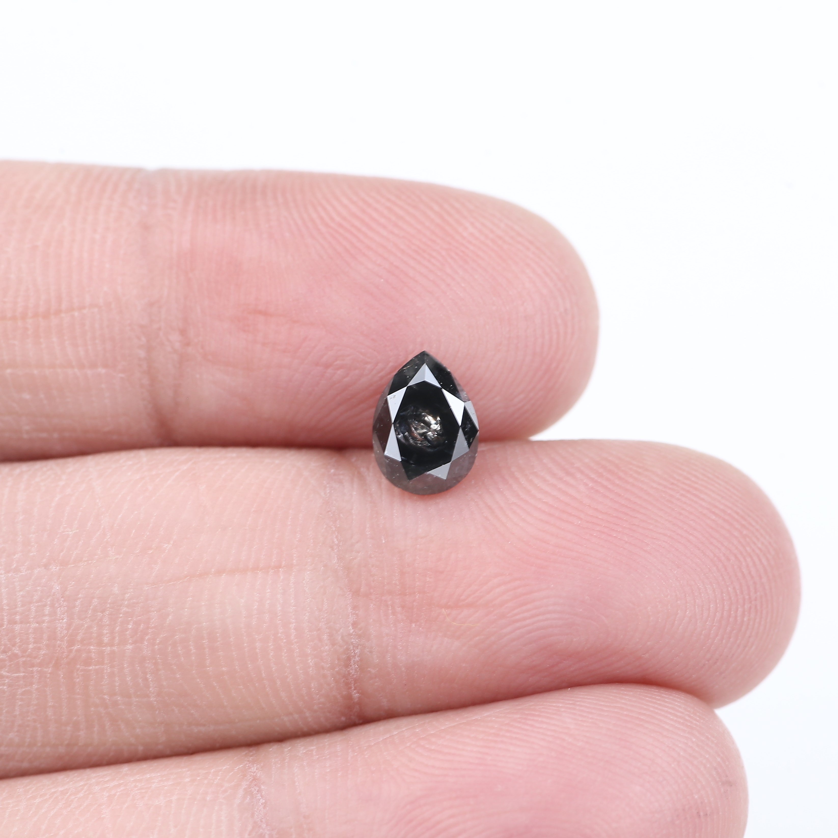 0.97 Carat Natural Black Pear Salt and Pepper Diamond 7.22 MM