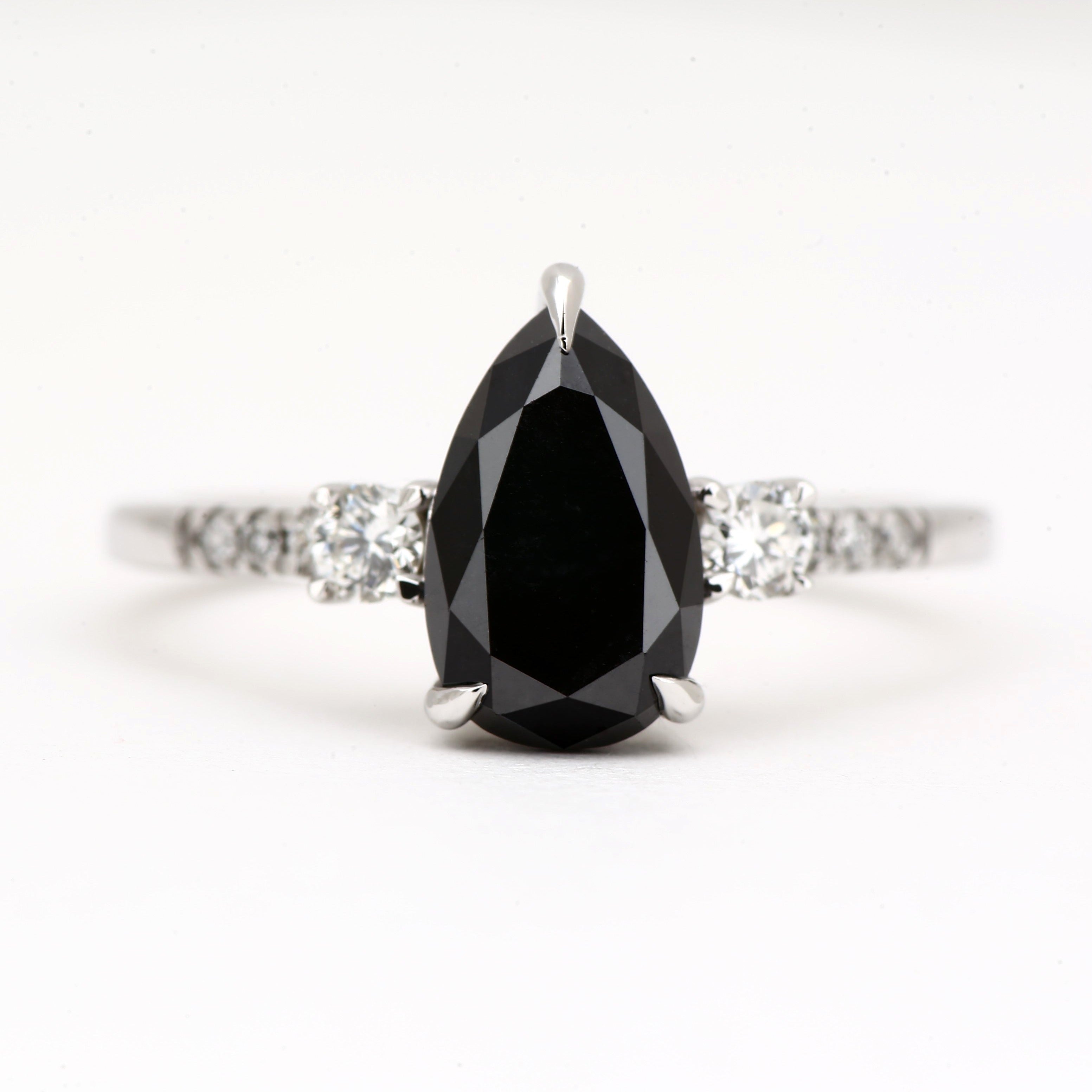 pear teardrop black engagement ring 14k