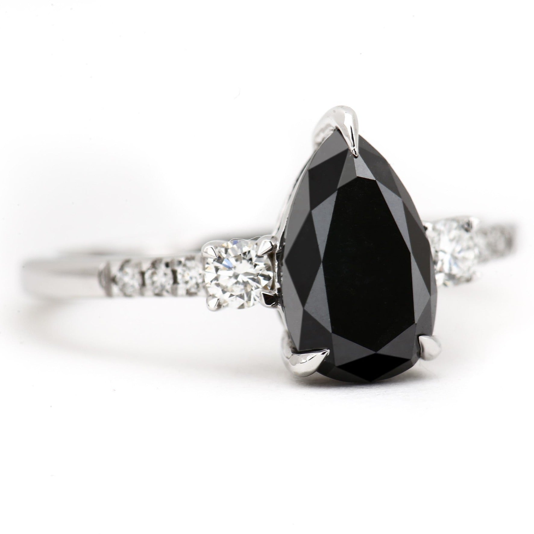 14k pear shape black diamond engagement ring