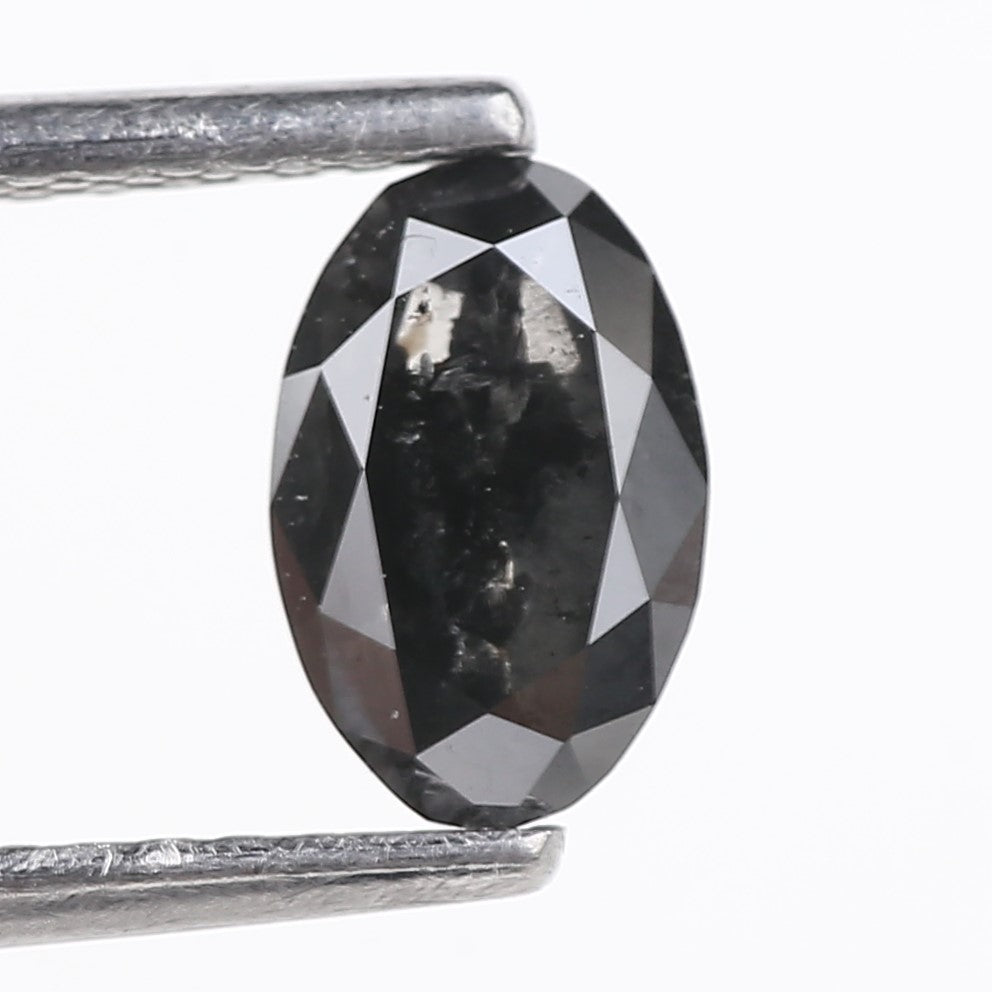 0.89 Carat Natural Fancy Black Oval Diamond Salt and Pepper 7.25 MM