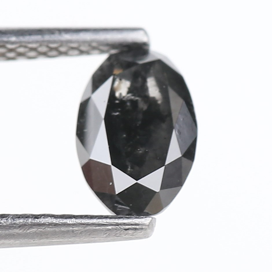 0.89 Carat Natural Fancy Black Oval Diamond Salt and Pepper 7.25 MM