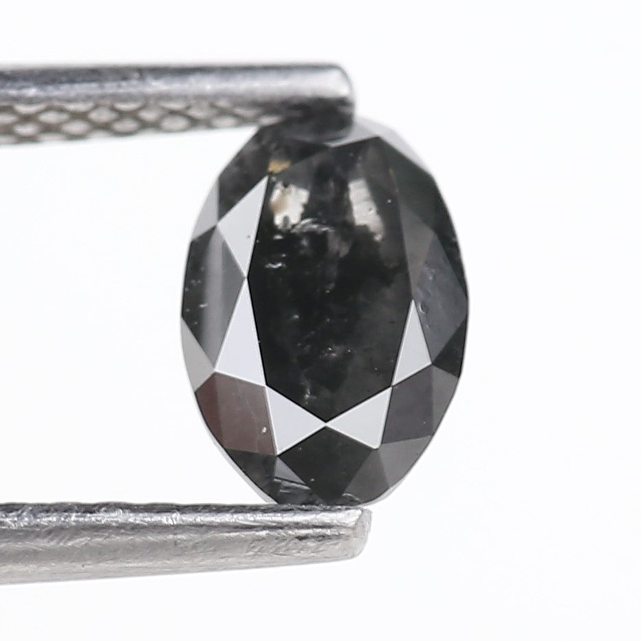 0.89 Carat Natural Fancy Black Oval Diamond Salt and Pepper 7.25 MM