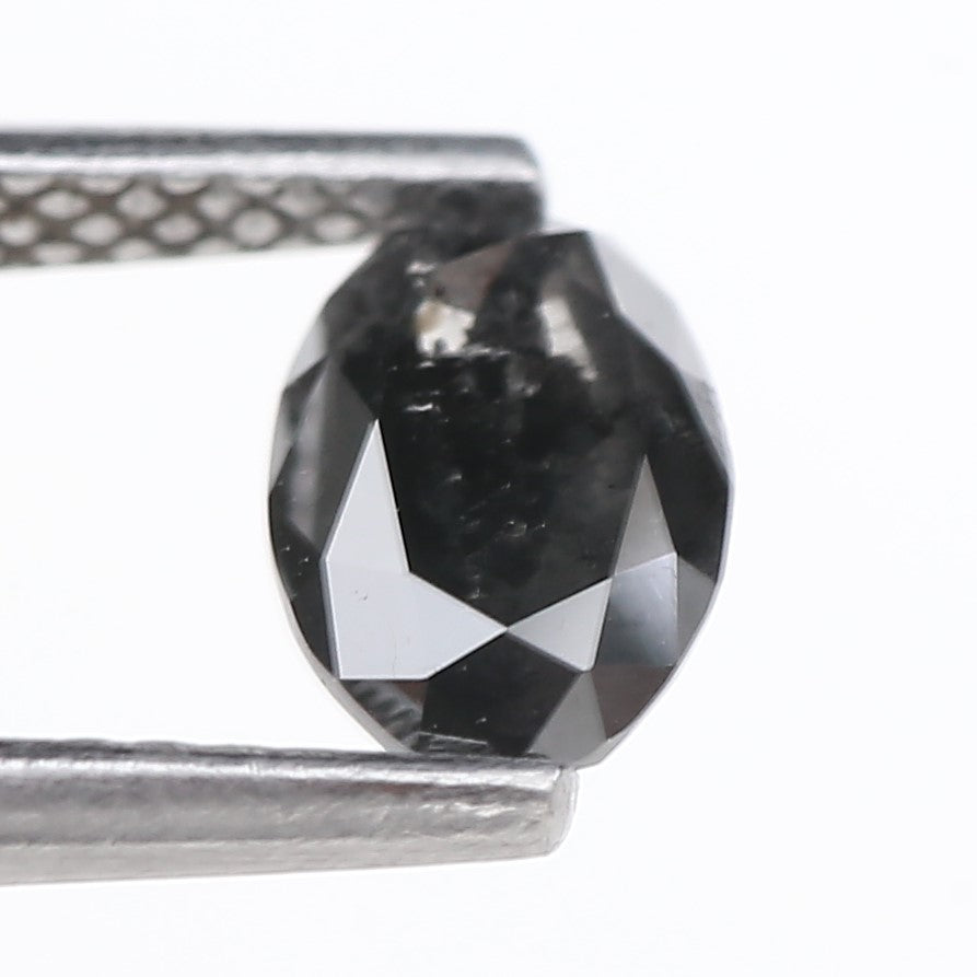 0.89 Carat Natural Fancy Black Oval Diamond Salt and Pepper 7.25 MM