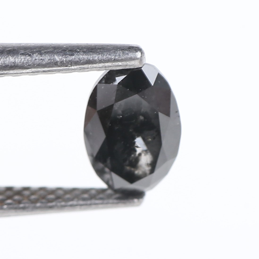 0.89 Carat Natural Fancy Black Oval Diamond Salt and Pepper 7.25 MM