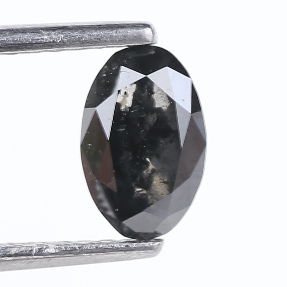0.89 Carat Natural Fancy Black Oval Diamond Salt and Pepper 7.25 MM