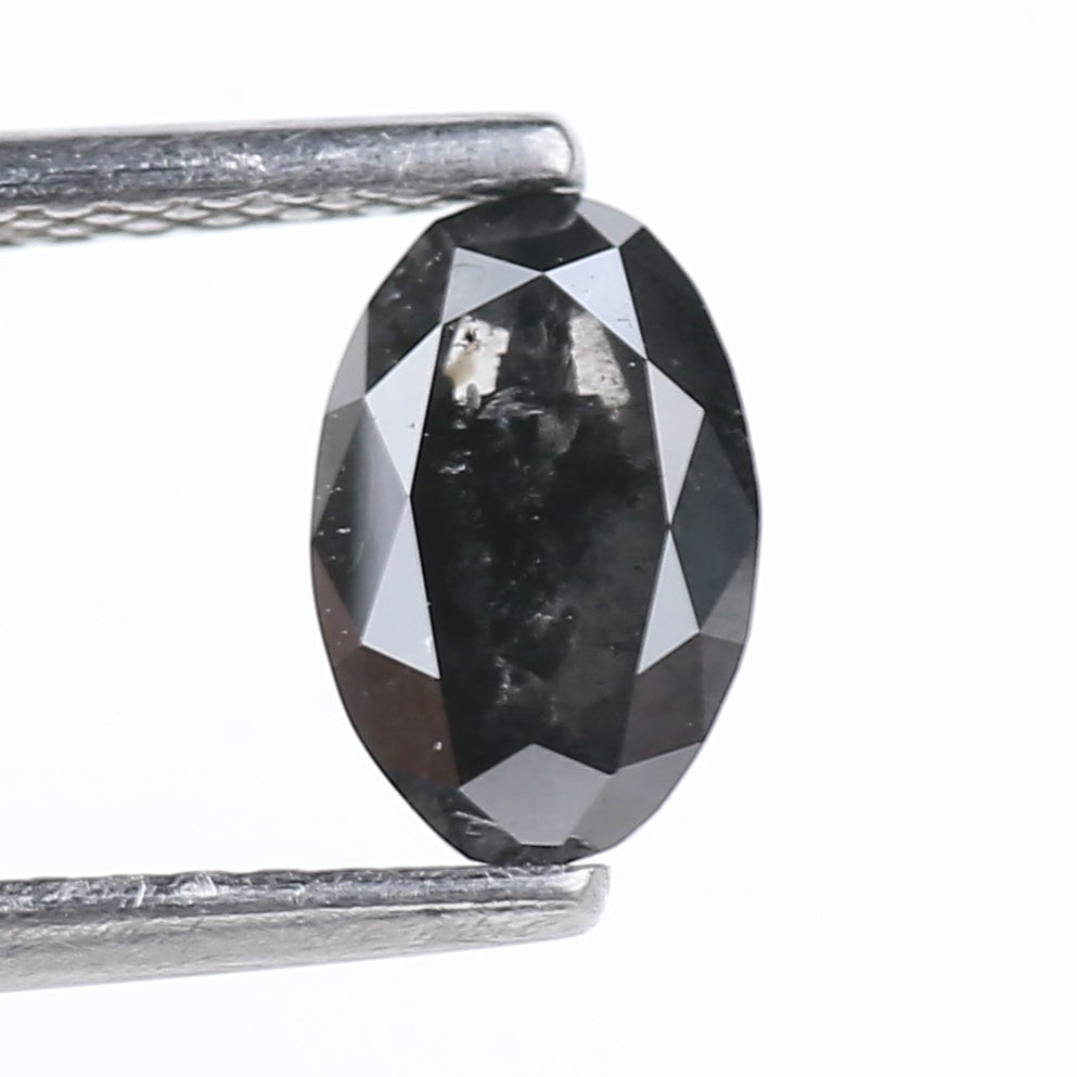 0.89 Carat Natural Fancy Black Oval Diamond Salt and Pepper 7.25 MM