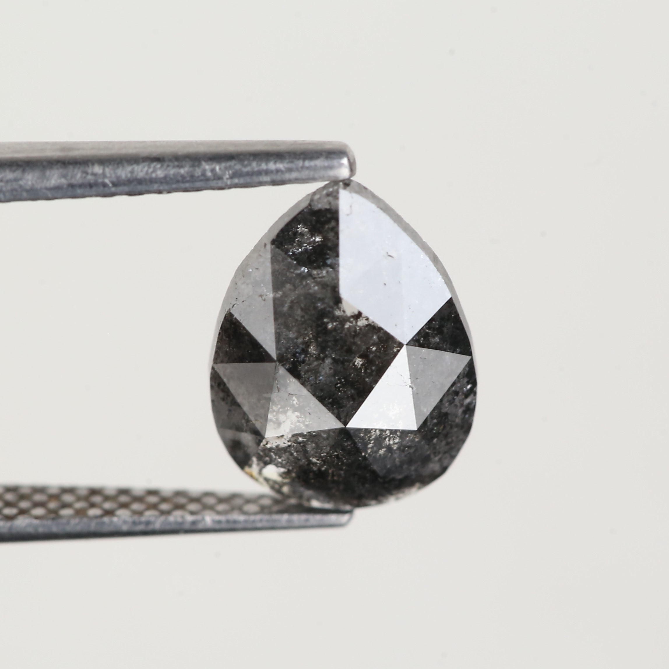 1.86 Carat Natural Pear Rose Cut Salt and Pepper Diamond 10 MM