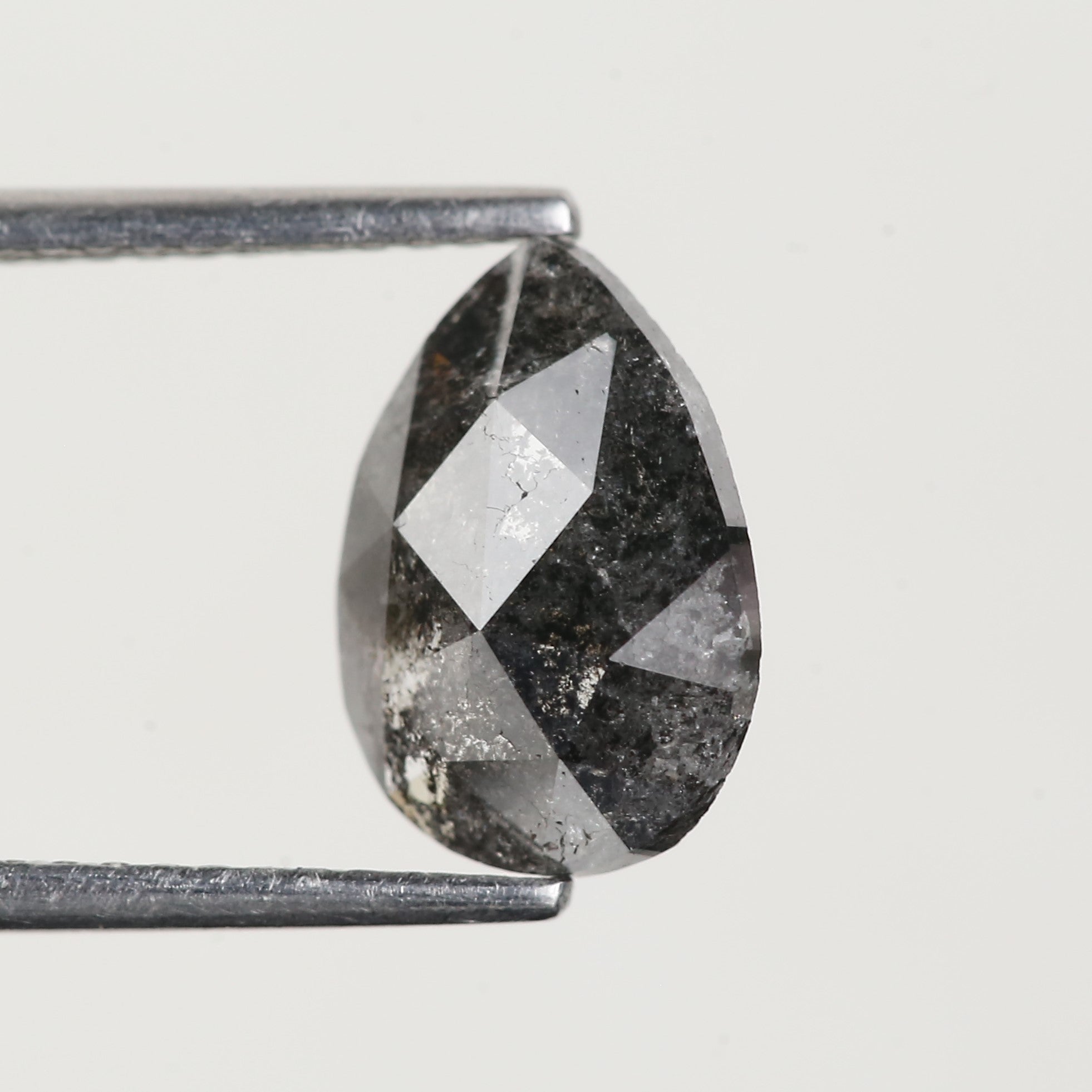 1.86 Carat Natural Pear Rose Cut Salt and Pepper Diamond 10 MM