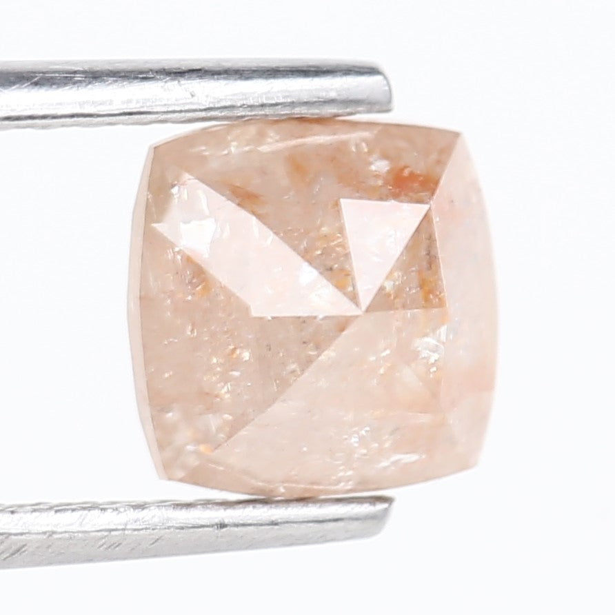 1.58 Carat Natural Peach Orange Cushion Cut Salt And Pepper Diamond 6.25 MM
