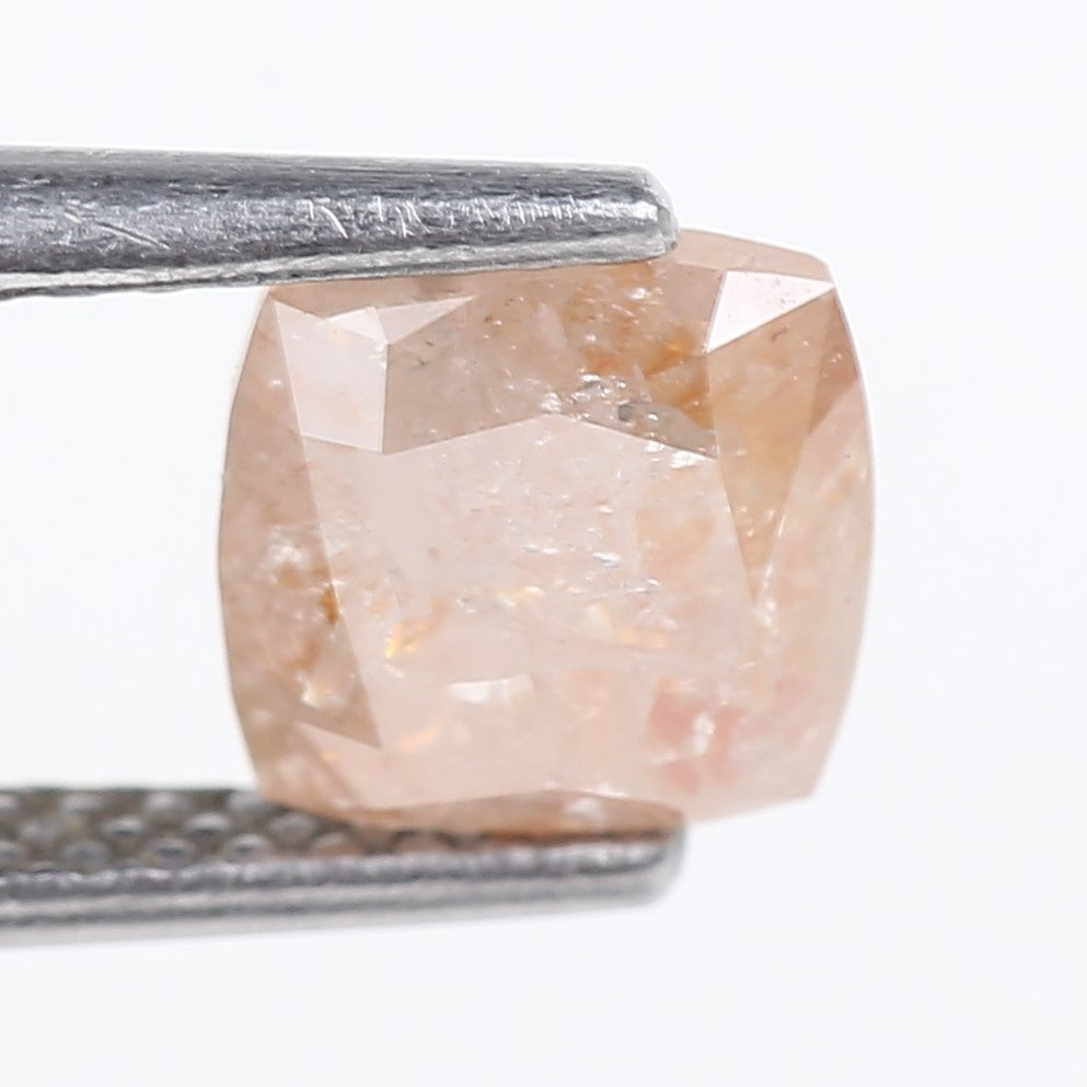 1.58 Carat Natural Peach Orange Cushion Cut Salt And Pepper Diamond 6.25 MM