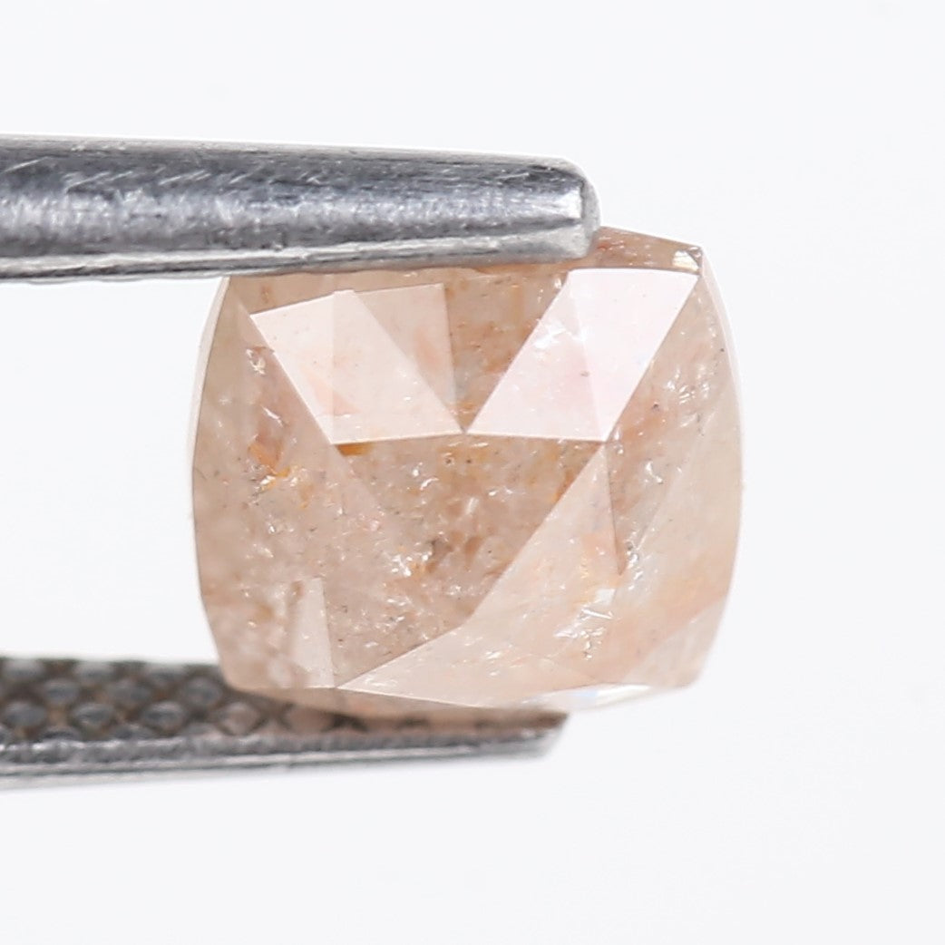 1.58 Carat Natural Peach Orange Cushion Cut Salt And Pepper Diamond 6.25 MM