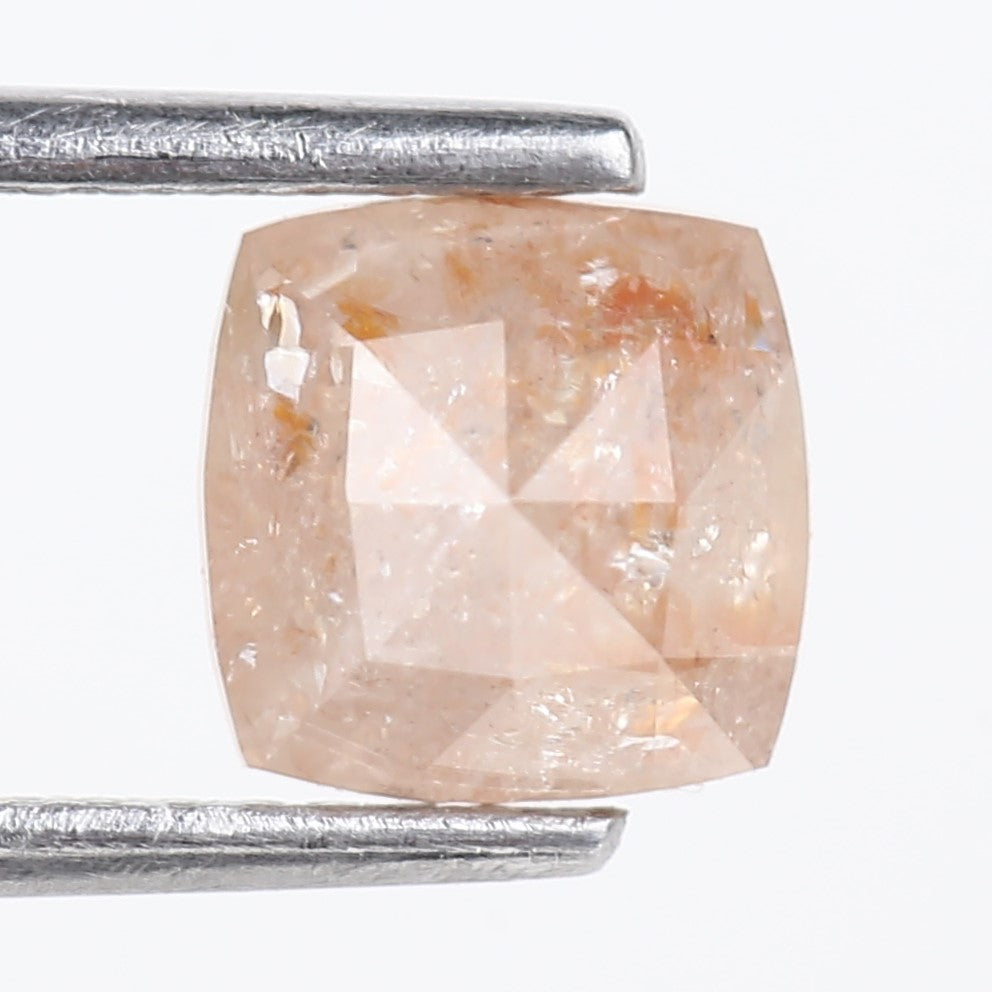 1.58 Carat Natural Peach Orange Cushion Cut Salt And Pepper Diamond 6.25 MM