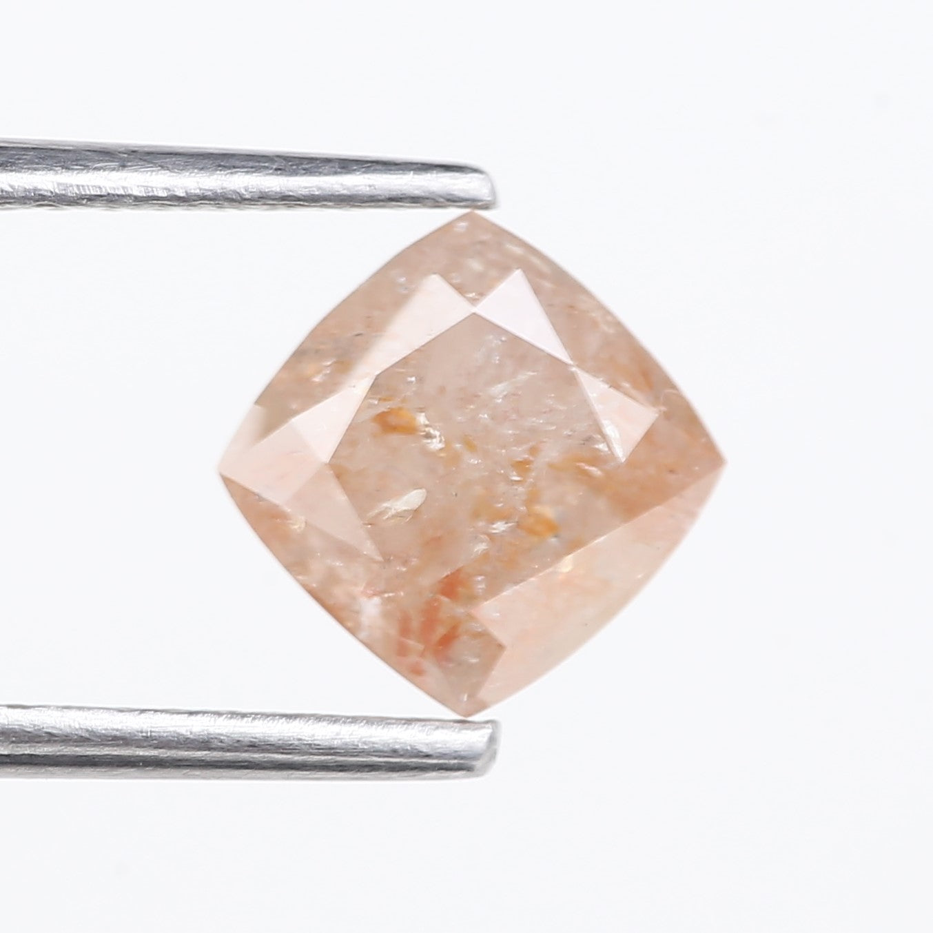 1.58 Carat Natural Peach Orange Cushion Cut Salt And Pepper Diamond 6.25 MM
