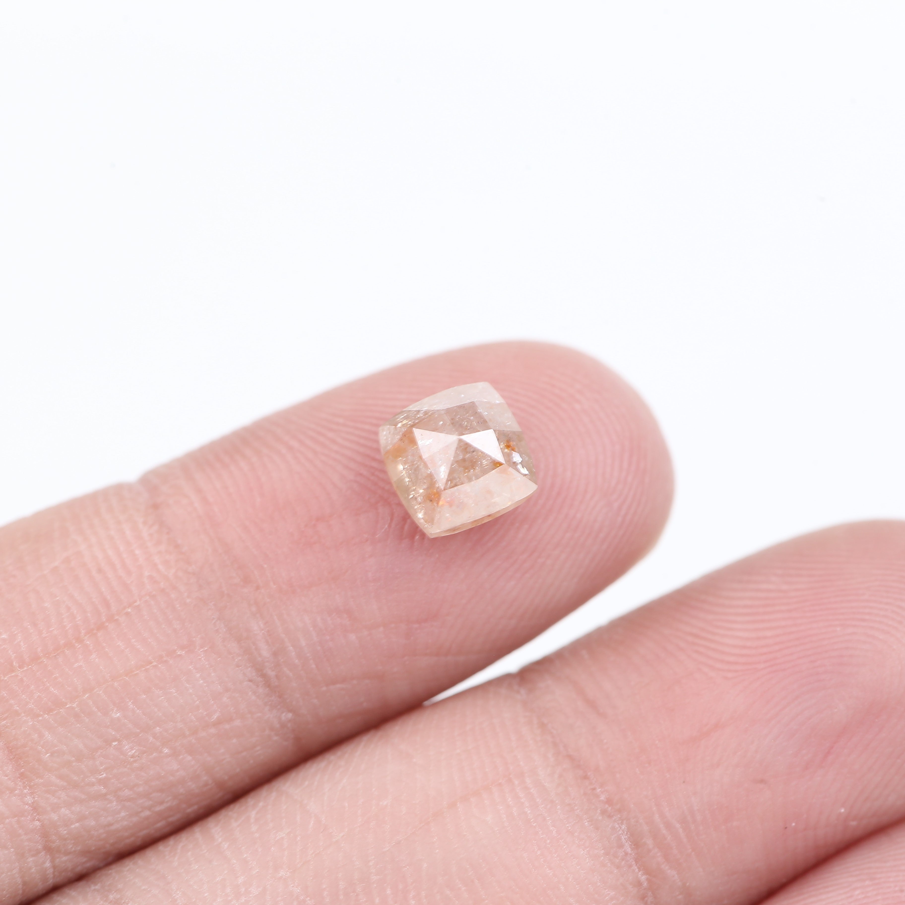 1.58 Carat Natural Peach Orange Cushion Cut Salt And Pepper Diamond 6.25 MM