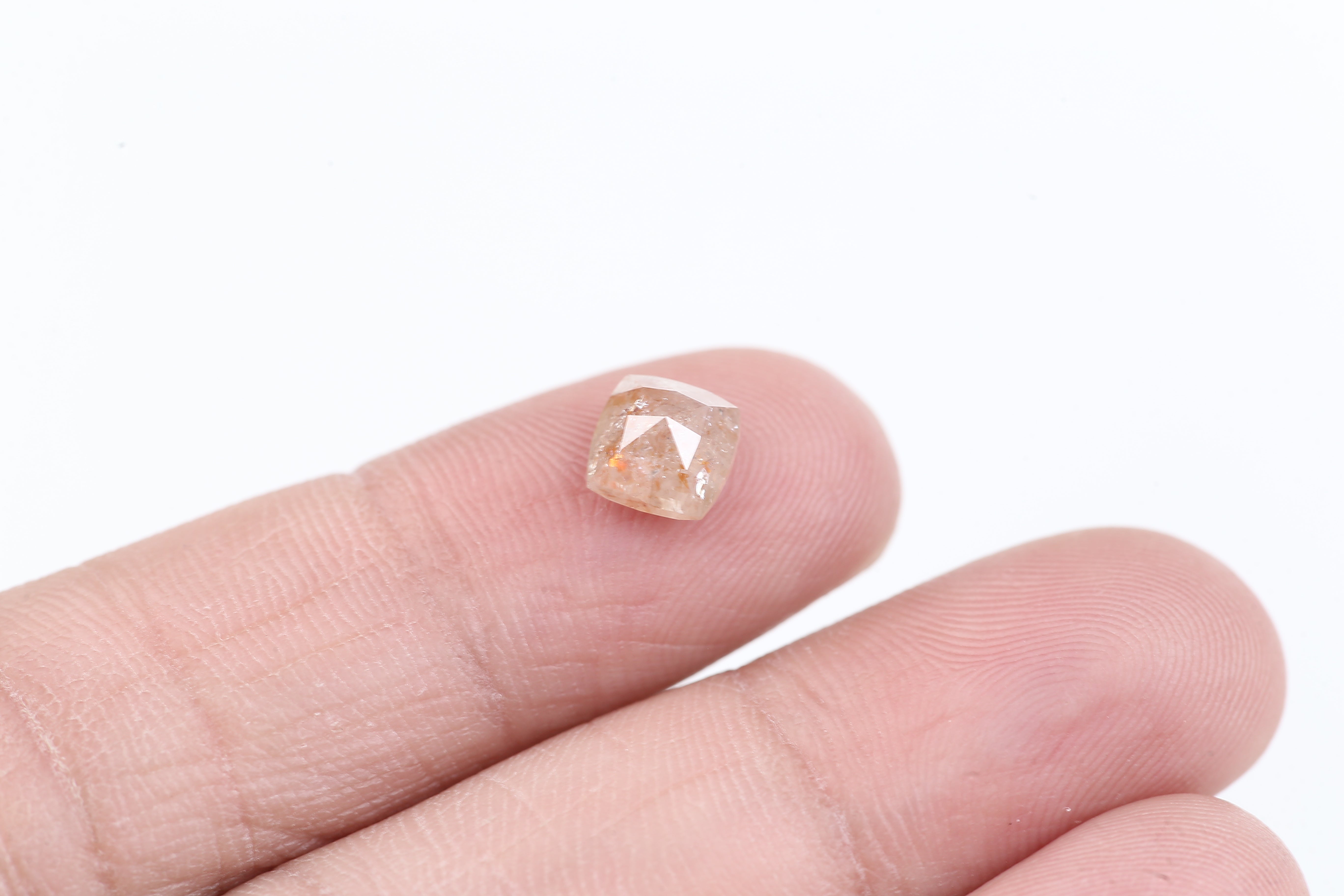 1.58 Carat Natural Peach Orange Cushion Cut Salt And Pepper Diamond 6.25 MM