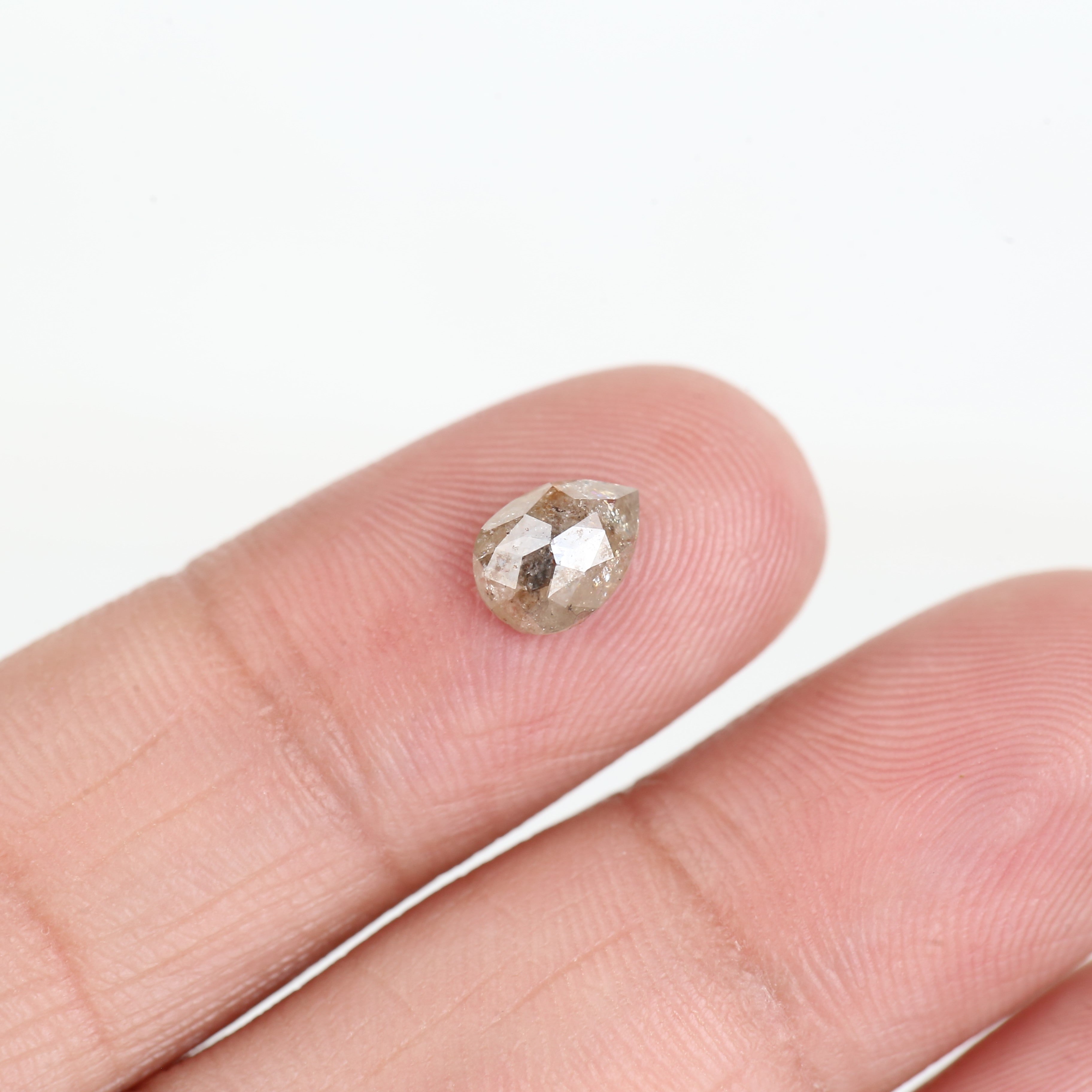 0.81 Carat Natural Pear Rose cut Salt and Pepper Diamond 7.30 MM