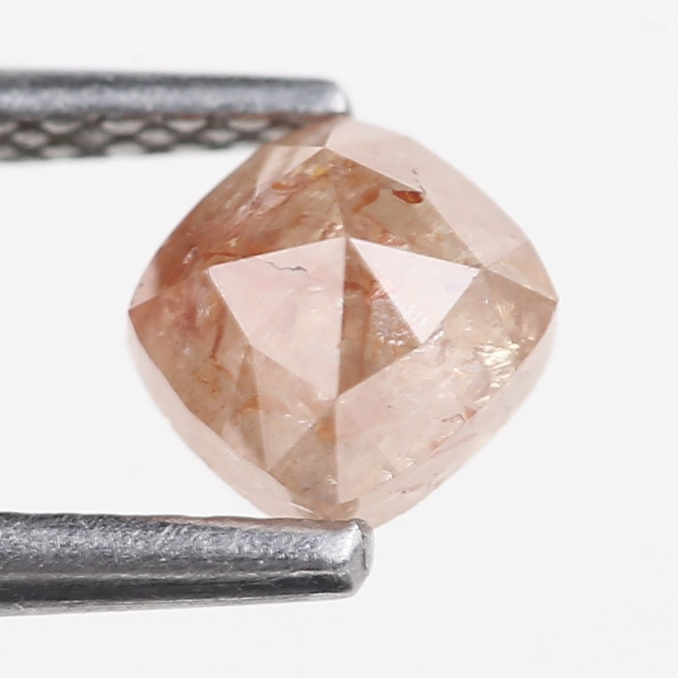 0.78 Carat Natural Peach Orange Cushion Cut Salt And Pepper Diamond 4.67 MM