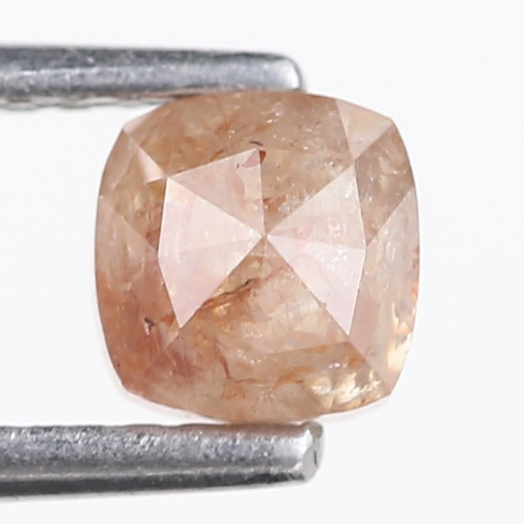 0.78 Carat Natural Peach Orange Cushion Cut Salt And Pepper Diamond 4.67 MM