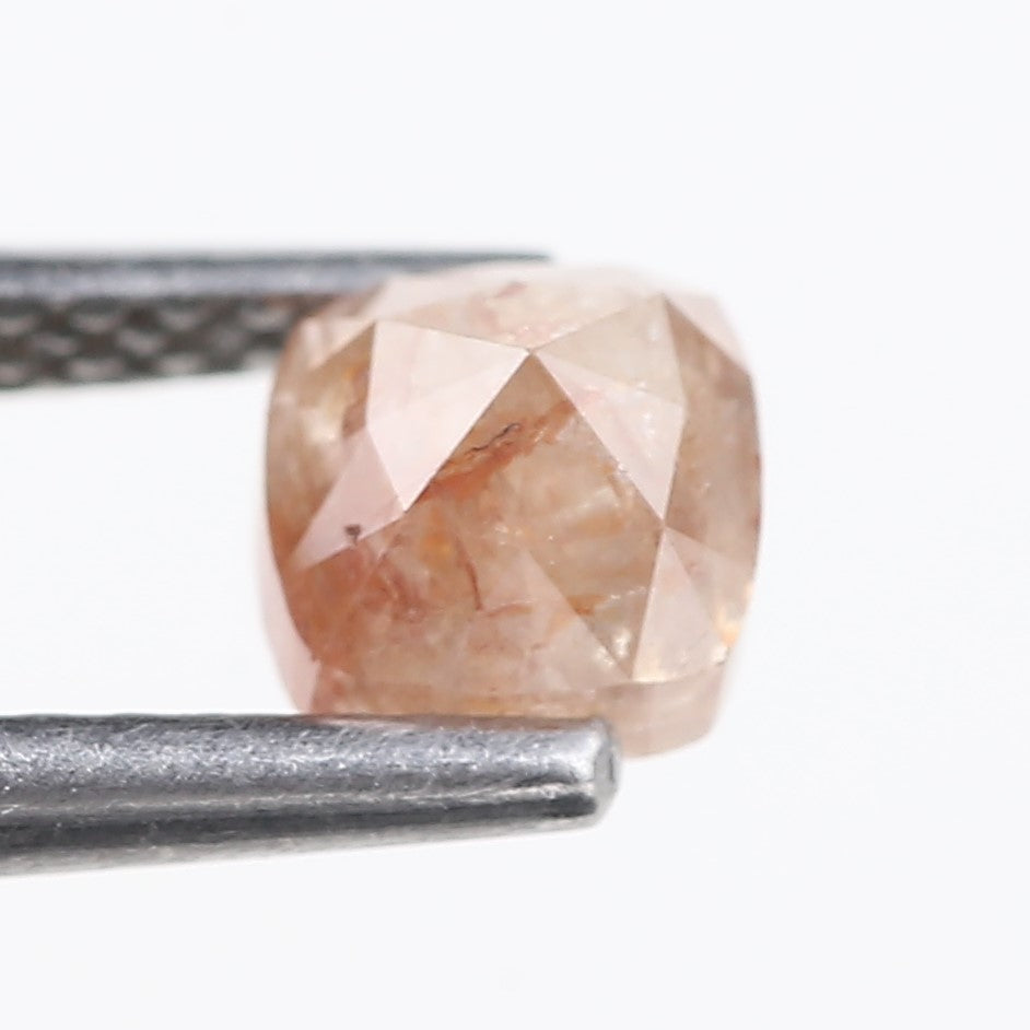 0.78 Carat Natural Peach Orange Cushion Cut Salt And Pepper Diamond 4.67 MM