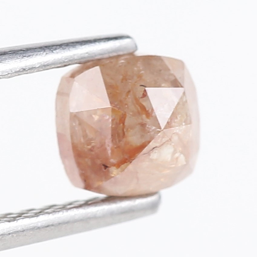 0.78 Carat Natural Peach Orange Cushion Cut Salt And Pepper Diamond 4.67 MM