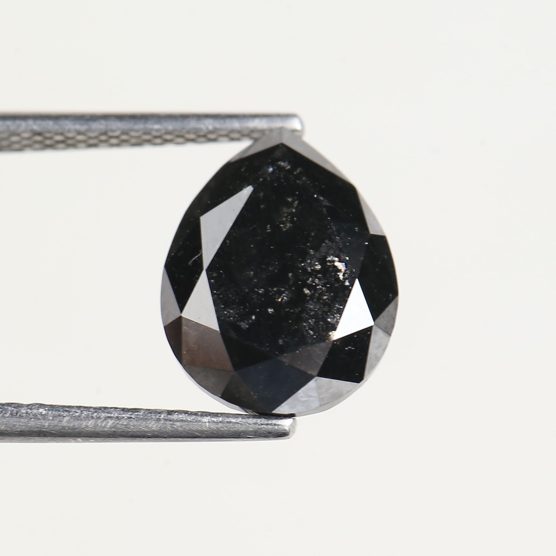 3.71 Carat Natural Pear Salt Pepper Black Diamond 11 MM