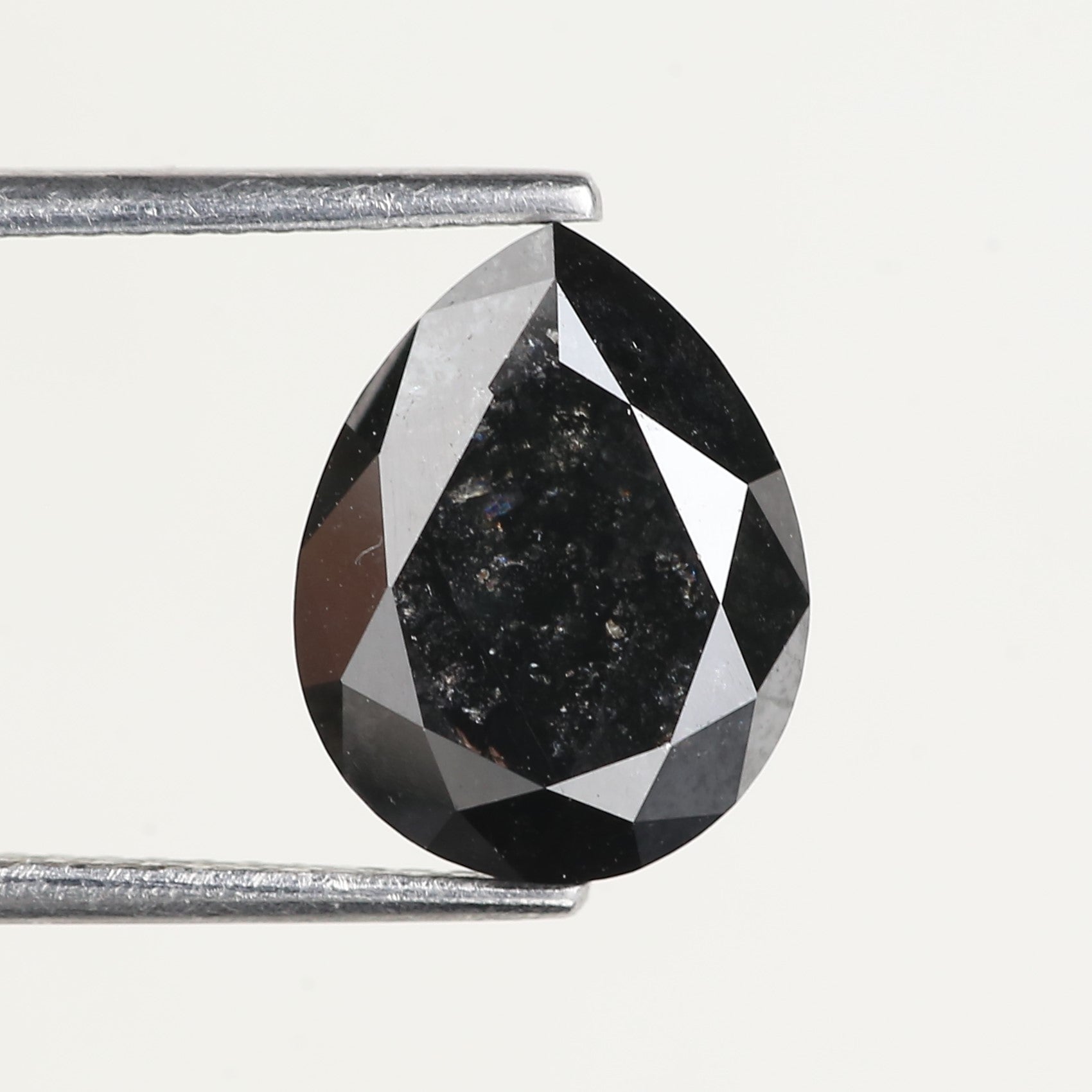 3.71 Carat Natural Pear Salt Pepper Black Diamond 11 MM